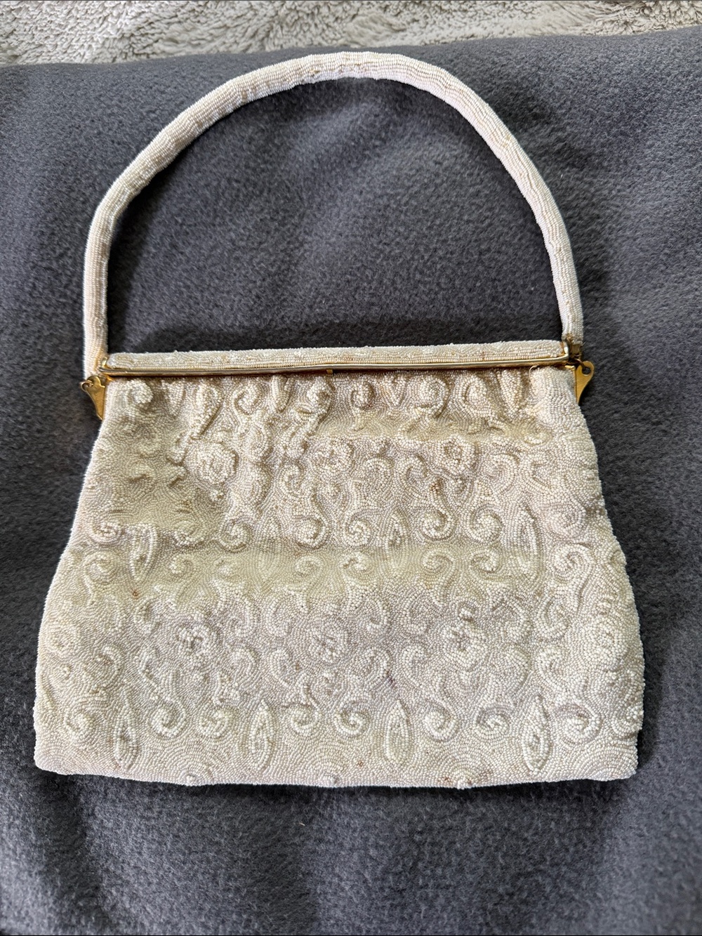 Vintage Cream Hand Beaded Handbag